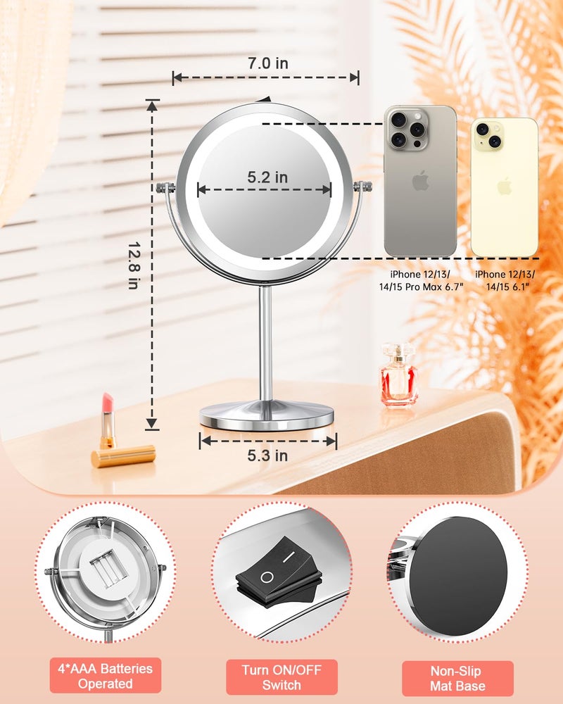 Benbilry Lighted Makeup Mirror with Magnification  1X/10X Magnifying Makeup Mirror  LED Vanity Mirror with Lights  Battery Operated  7 Inch Swivel Portable Cordless Desk Mirror - Image 2